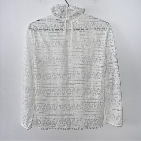 Sandro Paris White Ivory Lace High Neck Sheer Long Sleeve Blouse Classic - Picture 2 of 8